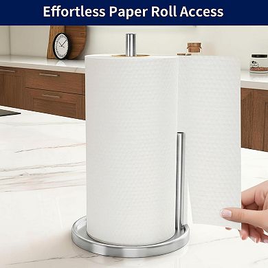 Stainless Steel Paper Towel Holder Countertop Weighted Base Sturdy Stable One Hand Use