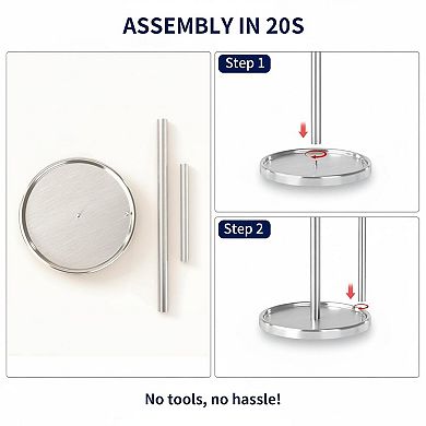 Stainless Steel Paper Towel Holder Countertop Weighted Base Sturdy Stable One Hand Use