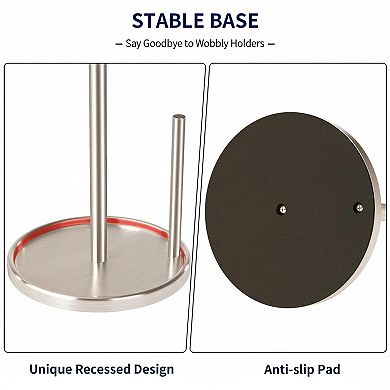Stainless Steel Paper Towel Holder Countertop Weighted Base Sturdy Stable One Hand Use
