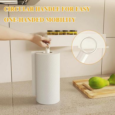 Stainless Steel Paper Towel Holder Countertop One Handed Weighted Base Ratchet System Kitchen Decor