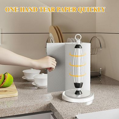 Stainless Steel Paper Towel Holder Countertop One Handed Weighted Base Ratchet System Kitchen Decor