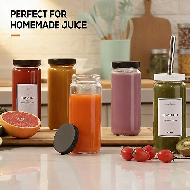 12 Pack 16oz Glass Juice Bottles Airtight Lids Straws Labels Reusable Travel