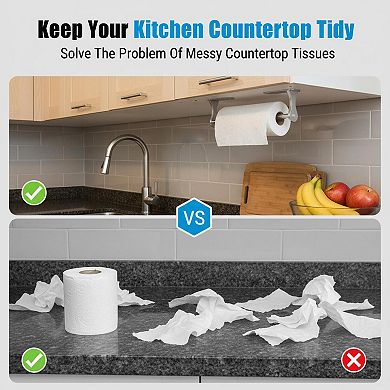 One Hand Paper Towel Holder Wall Mount Adhesive Screw Ratchet Kitchen Bathroom