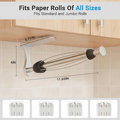 One Hand Paper Towel Holder Wall Mount Adhesive Screw Ratchet Kitchen Bathroom