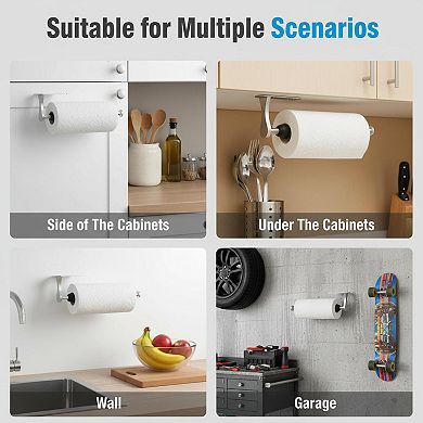 One Hand Paper Towel Holder Wall Mount Adhesive Screw Ratchet Kitchen Bathroom