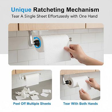 One Hand Paper Towel Holder Wall Mount Adhesive Screw Ratchet Kitchen Bathroom