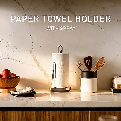 Standing Paper Towel Holder With Spray Pump Brushed Stainless Steel