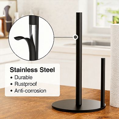 Black Stainless Steel Paper Towel Holder Countertop with Weighted Base