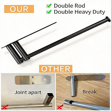 Under Cabinet Paper Towel Holder Double Pole Heavy Duty Stainless Steel Adhesive Screw Mount Kitchen