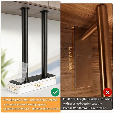 Under Cabinet Paper Towel Holder Double Pole Heavy Duty Stainless Steel Adhesive Screw Mount Kitchen