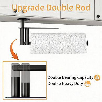 Under Cabinet Paper Towel Holder Double Pole Heavy Duty Stainless Steel Adhesive Screw Mount Kitchen