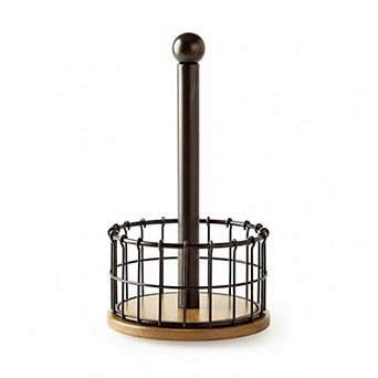 Wire Wood Paper Towel Holder Easy Access Durable Stylish Refillable