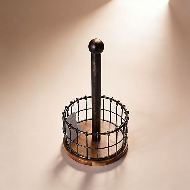 Wire Wood Paper Towel Holder Easy Access Durable Stylish Refillable
