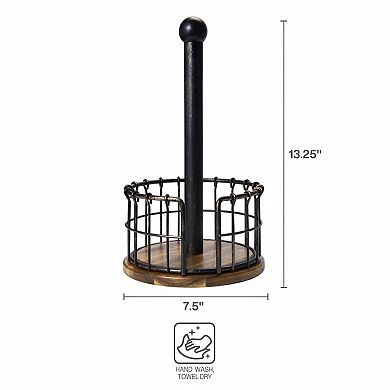 Wire Wood Paper Towel Holder Easy Access Durable Stylish Refillable