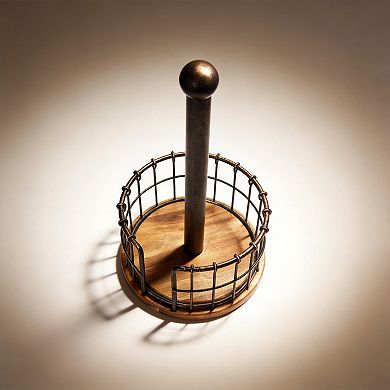 Wire Wood Paper Towel Holder Easy Access Durable Stylish Refillable