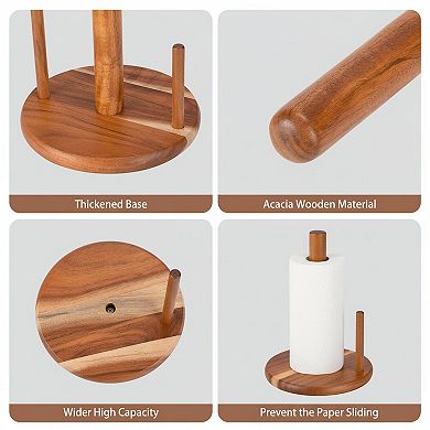 Acacia Wood Paper Towel Holder Countertop Sturdy Easy Assemble Space Saving