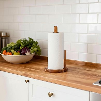 Acacia Wood Paper Towel Holder Countertop Sturdy Easy Assemble Space Saving