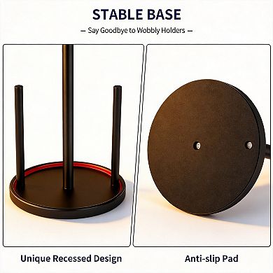 Black Countertop Paper Towel Holder Stainless Steel Weighted Base One Hand Tear
