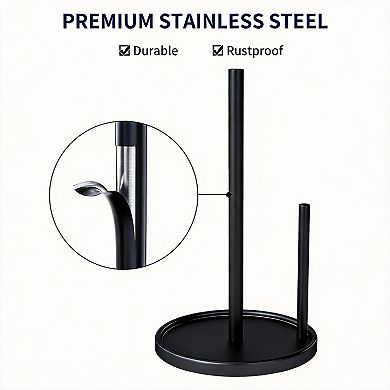 Black Countertop Paper Towel Holder Stainless Steel Weighted Base One Hand Tear