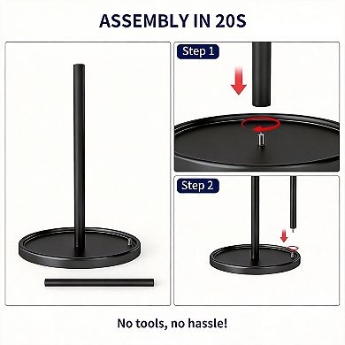 Black Countertop Paper Towel Holder Stainless Steel Weighted Base One Hand Tear