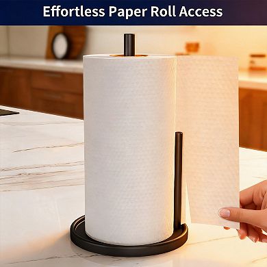 Black Countertop Paper Towel Holder Stainless Steel Weighted Base One Hand Tear