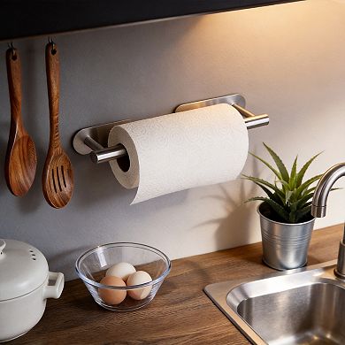 Stainless Steel Under Cabinet Paper Towel Holder Self Adhesive Drill Mount