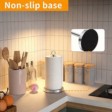 Stainless Steel Countertop Paper Towel Holder Weighted Base Ring Handle Rust Free