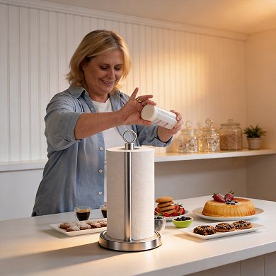 Stainless Steel Countertop Paper Towel Holder Weighted Base Ring Handle Rust Free