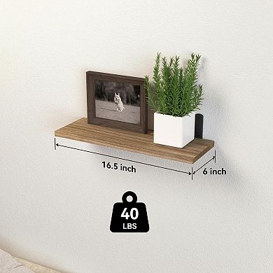 3 Set Floating Wall Shelves Wooden Rustic Brown for Bathroom Bedroom Living Room Storage Decor