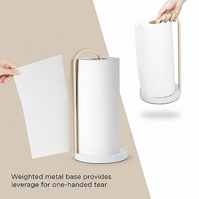 Paper Towel Holder Kitchen Countertop Real Wood Stand Weighted Metal Base