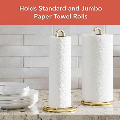 Chrome Paper Towel Holder Countertop Freestanding Vertical With Loop Handle Sturdy Base