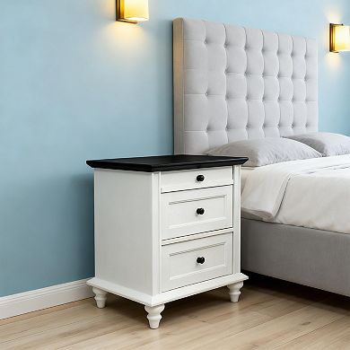 Modern Farmhouse 3-Drawer Nightstand with Solid Wood Legs