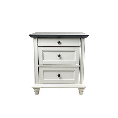 Modern Farmhouse 3-Drawer Nightstand with Solid Wood Legs