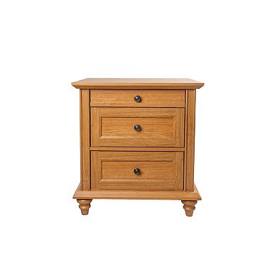 Modern Farmhouse 3-Drawer Nightstand with Solid Wood Legs