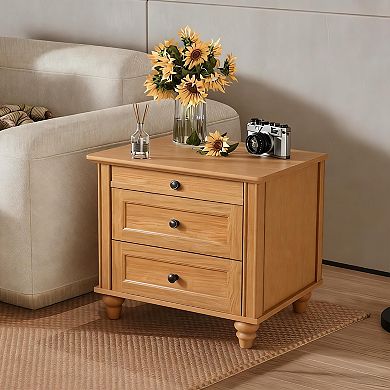 Modern Farmhouse 3-Drawer Nightstand with Solid Wood Legs