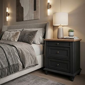 Modern Farmhouse 3-Drawer Nightstand with Solid Wood Legs