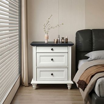 Modern Farmhouse 3-Drawer Nightstand with Solid Wood Legs