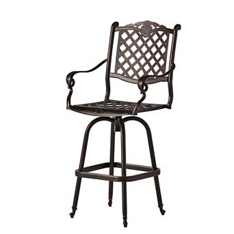 Swivel Aluminum Bar Stool With Supportive Armrests For Outdoor Patio Use