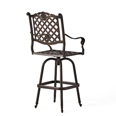 Swivel Aluminum Bar Stool With Supportive Armrests For Outdoor Patio Use