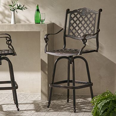 Swivel Aluminum Bar Stool With Supportive Armrests For Outdoor Patio Use