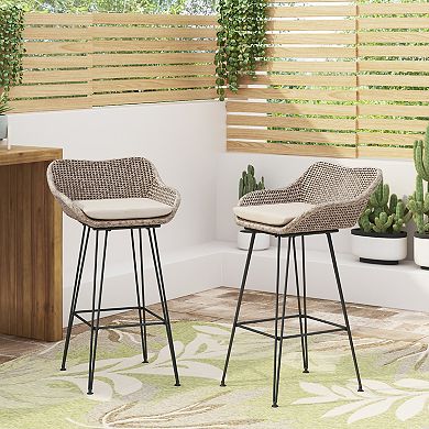 Rattan Bar Stool With Comfortable Cushion And Counter Height For Kitchen Island