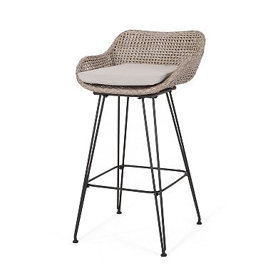 Rattan Bar Stool With Comfortable Cushion And Counter Height For Kitchen Island