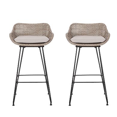 Rattan Bar Stool With Comfortable Cushion And Counter Height For Kitchen Island