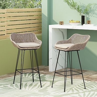 Rattan Bar Stool With Comfortable Cushion And Counter Height For Kitchen Island