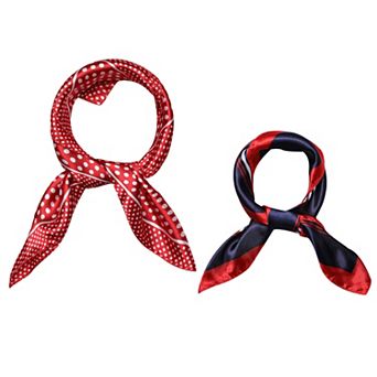 2 pc Women Satin Printed Square Kerchief Hair Wrap Neck Scarf