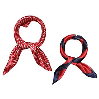 2 pc Women Satin Printed Square Kerchief Hair Wrap Neck Scarf