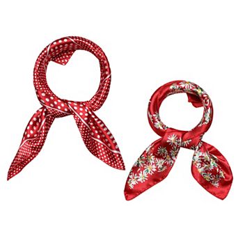 2 pc Women Satin Printed Square Kerchief Hair Wrap Neck Scarf