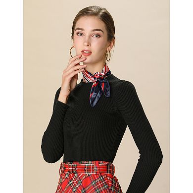 Women's Floral Leopard Polka Dots Striped Print Square Kerchief Neck Scarf Shawl