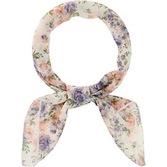 Women Floral Chiffon Scarves Square Neck Scarf Neckerchief Skinny Ribbon Hair Band