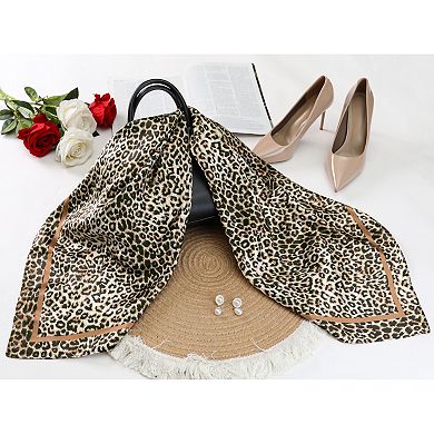 Women's Leopard Large Square Scarves Silk Feeling Satin Shawl Head Wrap Neck Scarf Bandanas